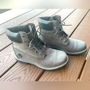 Gray Snake Skin Suede Timberlands